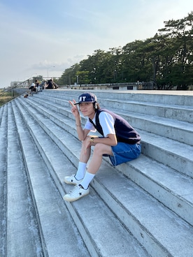 「Railroad Sock（レイルロードソック）のアイテム」を使った、ゆ う たさん（メンズ・175cm）の夏コーディネート