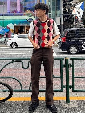 「Dickies（ディッキーズ）の【Dickies/ディッキーズ】 THE ORIGINAL 874 ワイドチノパンツ TCツイル（チノパンツ、ブラウン系）」を使った、ゆ う たさん（メンズ・175cm）の秋コーディネート