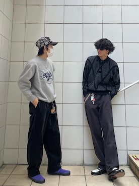 「Dickies（ディッキーズ）の【Dickies/ディッキーズ】 THE ORIGINAL 874 ワイドチノパンツ TCツイル（チノパンツ、ブラウン系）」を使った、ゆ う たさん（メンズ・175cm）の秋コーディネート