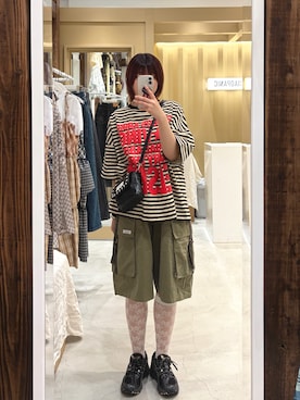 「CIAOPANIC（チャオパニック）のアイテム（パンツ）」を使った、ささかまさん（レディース・165cm）の春コーディネート