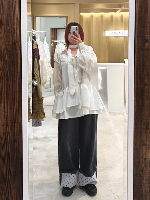 セール】ロールアップドットワイドデニムパンツ（デニムパンツ