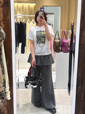 「CIAOPANIC（チャオパニック）のヴィンテージライクスラブTee（Tシャツ/カットソー、ホワイト系）」を使った、ささかまさん（レディース・165cm）の春コーディネート