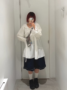 「CIAOPANIC（チャオパニック）の【neutral by ciaopanic】セーラーカラーシャツティアードミニワンピース（短款连衣裙、ホワイト系）」を使った、ささかまさん（レディース・165cm）の春コーディネート