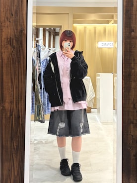 「RePRODUCTION LABEL（リプロダクションレーベル）の【RePRODUCTION LABEL / リプロダクションレーベル】ZIPフーディー（卫衣、ブラック系）」を使った、ささかまさん（レディース・165cm）の春コーディネート