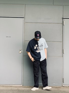 「schott（ショット）のアイテム（帽子）」を使った、まさきよさん（メンズ・176cm）の夏コーディネート