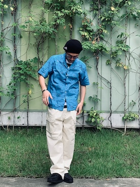 「Schott（ショット）のアイテム（カーゴパンツ）」を使った、まさきよさん（メンズ・176cm）の夏コーディネート