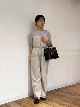 「カジュアルコーデ」｜「アイテム（オールインワン・サロペット、ベージュ系）」を使った、wakanaさん（レディース・158cm）の夏コーディネート
