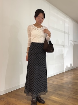 「SENSE OF PLACE by URBAN RESEARCH(センスオブプレイスバイアーバンリサーチ)のシャーリングボートネックトップ(Tシャツ/カットソー、ホワイト系)」を使った、wakanaさん(レディース・158cm)の夏コーディネート