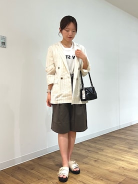 「SENSE OF PLACE by URBAN RESEARCH(センスオブプレイスバイアーバンリサーチ)の『接触冷感』シアーストライプテーラードジャケット(その他アウター、ホワイト系)」を使った、wakanaさん(レディース・158cm)の夏コーディネート