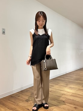 「SENSE OF PLACE by URBAN RESEARCH(センスオブプレイスバイアーバンリサーチ)の『汗ジミ防止』SKINProofノースリーブロールTシャツ(タンクトップ、ホワイト系)」を使った、wakanaさん(レディース・158cm)の夏コーディネート
