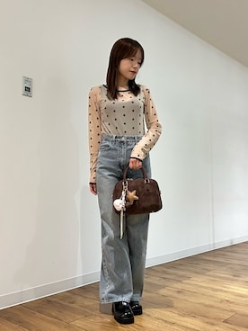 「SENSE OF PLACE by URBAN RESEARCH(センスオブプレイスバイアーバンリサーチ)のモチーフシアーカットトップ(Tシャツ/カットソー、ベージュ系)」を使った、wakanaさん(レディース・158cm)の春コーディネート
