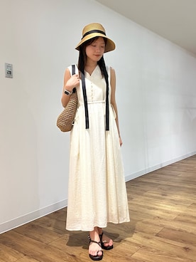 「SMELLY(スメリー)のペーパーブレードハット(ハット、ベージュ系)」を使った、wakanaさん(レディース・158cm)の夏コーディネート