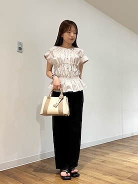 「SENSE OF PLACE by URBAN RESEARCH(センスオブプレイスバイアーバンリサーチ)のロールアップシャーリングブラウス(シャツ/ブラウス、ベージュ系)」を使った、wakanaさん(レディース・158cm)の春コーディネート