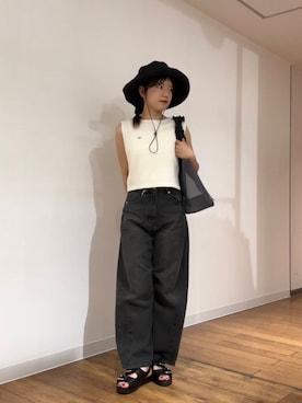 「カーブデニム」｜wakanaさん（レディース・158cm）の夏コーディネート