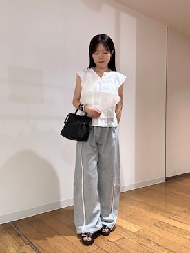 「ブラウスコーデ」｜「アイテム（スウェットパンツ）」を使った、wakanaさん（レディース・158cm）の夏コーディネート