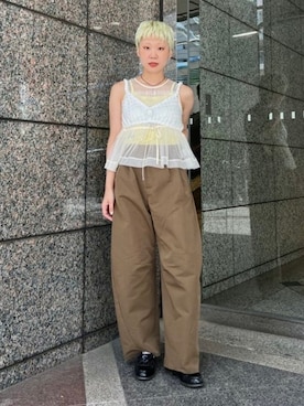 「Ray BEAMS（レイビームス）の2タック カーブ バレル チノパンツ（その他パンツ、ブラウン系）」を使った、Ray BEAMSさん（レディース・163cm）の春コーディネート