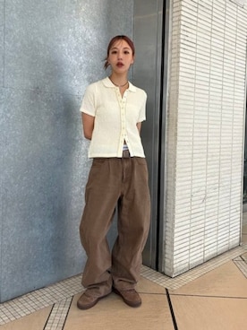 「Ray BEAMS（レイビームス）のポロ カラー リング ドット シャツ（Tシャツ/カットソー、ホワイト系）」を使った、Ray BEAMSさん（レディース・163cm）の春コーディネート