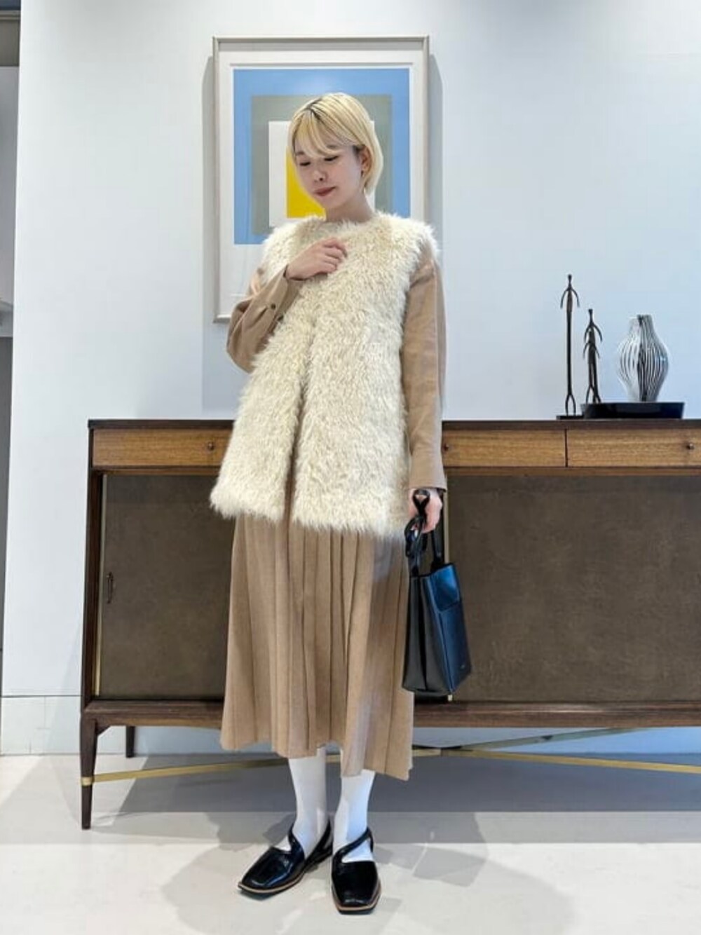 レイビームス　Ray BEAMS  ファーベスト Ray BEAMS（レイ ビームス）フェイクファー クルーネック ベスト