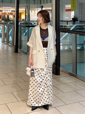 「Ray BEAMS（レイビームス）のドット サテン フリル スカート（スカート、ホワイト系）」を使った、Ray BEAMSさん（レディース・153cm）の夏コーディネート