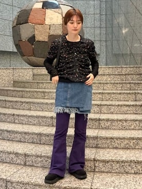 「Ray BEAMS（レイビームス）のフラワー プリント シャーリング シャツ（シャツ/ブラウス、ブラック系）」を使った、Ray BEAMSさん（レディース・158cm）の春コーディネート