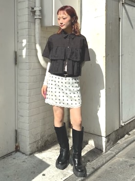 「Ray BEAMS（レイビームス）のワイド ダブル バックル ベルト（ベルト、ブラック系）」を使った、Ray BEAMSさん（レディース・163cm）の春コーディネート