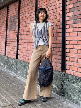 「Ray BEAMS（レイビームス）のパッカブル バックパック（バックパック/リュック、ブラック系）」を使った、Ray BEAMSさん（レディース・163cm）の春コーディネート