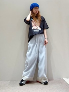 「Ray BEAMS（レイビームス）のシアー レイヤード 1タック パンツ（スラックス、ホワイト系）」を使った、Ray BEAMSさん（レディース・163cm）の春コーディネート