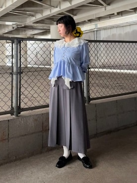 「Ray BEAMS（レイビームス）のラッフルカラー ノースリーブ ブラウス（シャツ/ブラウス、ホワイト系）」を使った、Ray BEAMSさん（レディース・163cm）の春コーディネート