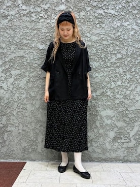 「Ray BEAMS（レイビームス）のフラワー プリント カットアウト ワンピース（ワンピース、ブラック系）」を使った、Ray BEAMSさん（レディース・163cm）の春コーディネート