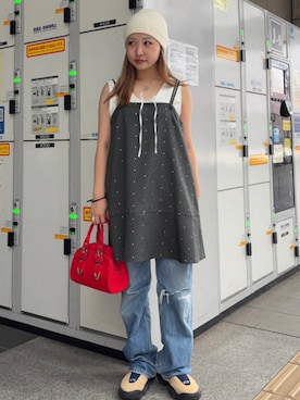 「アイテム（バッグ、レッド系）」を使った、Ray BEAMSさん（レディース・153cm）の夏コーディネート