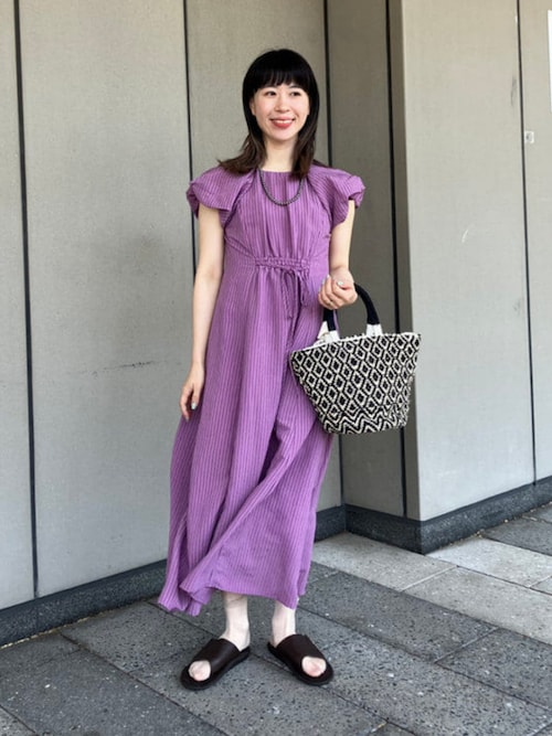 ストライプ フレンチパフ スリーブ ワンピース（ワンピース）｜Ray