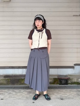 「Ray BEAMS（レイビームス）のボックス プリーツ ミディ スカート（スカート、シルバー系）」を使った、Ray BEAMSさん（レディース・163cm）の春コーディネート