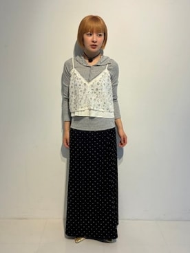 「Ray BEAMS（レイビームス）のリブ ヘンリーネック フーディー（Tシャツ/カットソー、グレー系）」を使った、Ray BEAMSさん（レディース・159cm）の夏コーディネート