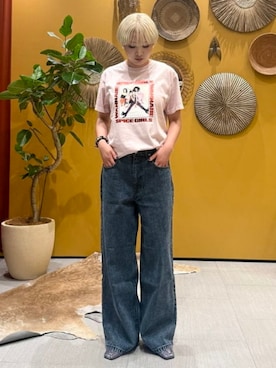 「Ray BEAMS（レイビームス）の【別注】GOOD ROCK SPEED / Music Tシャツ（Tシャツ/カットソー、ピンク系）」を使った、Ray BEAMSさん（レディース・159cm）の夏コーディネート