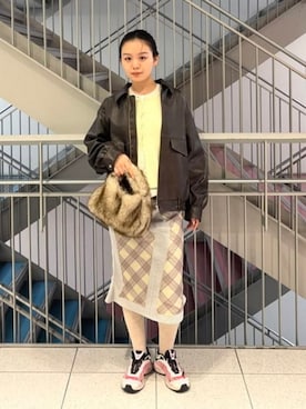「Ray BEAMS（レイビームス）のバイカラー レイヤード カーディガン（Tシャツ/カットソー、ベージュ系）」を使った、Ray BEAMSさん（レディース・160cm）の秋コーディネート