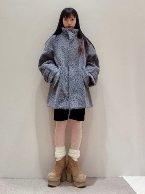 セール】シャギースタンド カラー ハーフ コート（ステンカラーコート