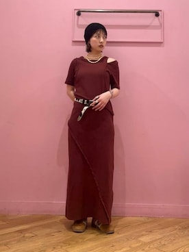「Ray BEAMS（レイビームス）のキリカエ RIB カット ワンピース（ワンピース、レッド系）」を使った、Ray BEAMSさん（レディース・163cm）の春コーディネート