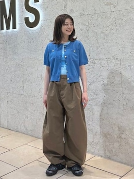 「Ray BEAMS（レイビームス）の2タック カーブ バレル チノパンツ（その他パンツ、ブラウン系）」を使った、Ray BEAMSさん（レディース・153cm）の夏コーディネート