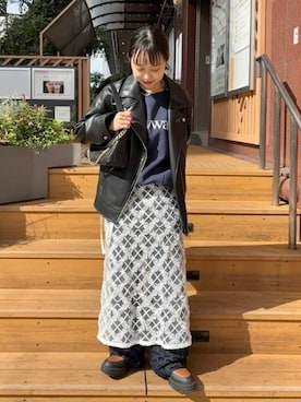 「Ray BEAMS（レイビームス）のアイテム（ライダースジャケット）」を使った、Ray BEAMSさん（レディース・152cm）の冬コーディネート