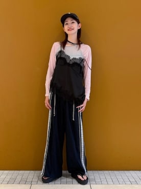 「Ray BEAMS（レイビームス）のレースライントラックパンツ（その他パンツ、ブルー系）」を使った、Ray BEAMSさん（レディース・153cm）の夏コーディネート