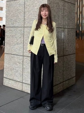「Ray BEAMS（レイビームス）のベルテッド ワイド パンツ（スラックス、ブラック系）」を使った、Ray BEAMSさん（レディース・158cm）の春コーディネート