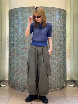 「FRED PERRY（フレッドペリー）の【別注】FRED PERRY / リブ ニット シャツ（ポロシャツ、ブルー系）」を使った、Ray BEAMSさん（レディース・163cm）の春コーディネート