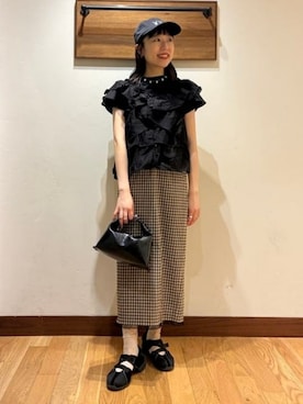 「Ray BEAMS（レイビームス）の2WAY ワンハンドル BAG（トートバッグ、ブラック系）」を使った、Ray BEAMSさん（レディース・159cm）の夏コーディネート
