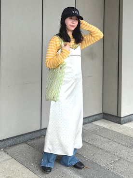 「Ray BEAMS（レイビームス）のORCIVAL / シースルー ボーダー ロングスリーブ カットソー（Tシャツ/カットソー、イエロー系）」を使った、Ray BEAMSさん（レディース・163cm）の春コーディネート