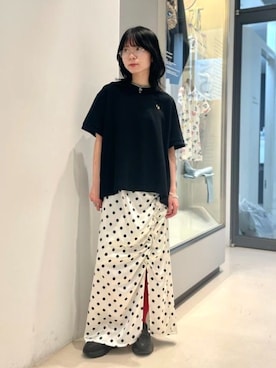 「FRED PERRY（フレッドペリー）の【別注】FRED PERRY / リラックスド ピケ Tシャツ（Tシャツ/カットソー、ブラック系）」を使った、Ray BEAMSさん（レディース・158cm）の春コーディネート