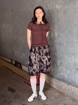「Ray BEAMS（レイビームス）のネックリボン ボートネック Tシャツ（Tシャツ/カットソー、ブラウン系）」を使った、Ray BEAMSさん（レディース・163cm）の春コーディネート
