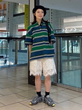 「Ray BEAMS（レイビームス）のレース スカラヘム ハーフ パンツ（その他パンツ、ホワイト系）」を使った、Ray BEAMSさん（レディース・163cm）の春コーディネート