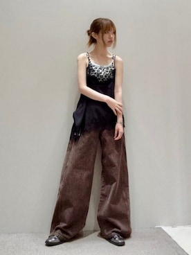 「Ray BEAMS（レイビームス）のオーバーダイ デニム パンツ（デニムパンツ、ブラウン系）」を使った、Ray BEAMSさん（レディース・159cm）の夏コーディネート