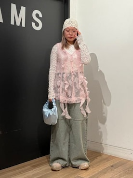 「Ray BEAMS（レイビームス）のサテン ホーボ ーバッグ（トートバッグ、ブルー系）」を使った、Ray BEAMSさん（レディース・163cm）の春コーディネート
