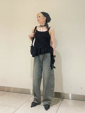 「Ray BEAMS（レイビームス）の裾 フレアー キャミソール（キャミソール、ブラック系）」を使った、Ray BEAMSさん（レディース・159cm）の夏コーディネート